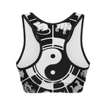 Black And White Chinese Zodiac Print Women's Sports Bra