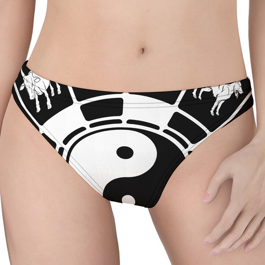 Black And White Chinese Zodiac Print Women's Thong