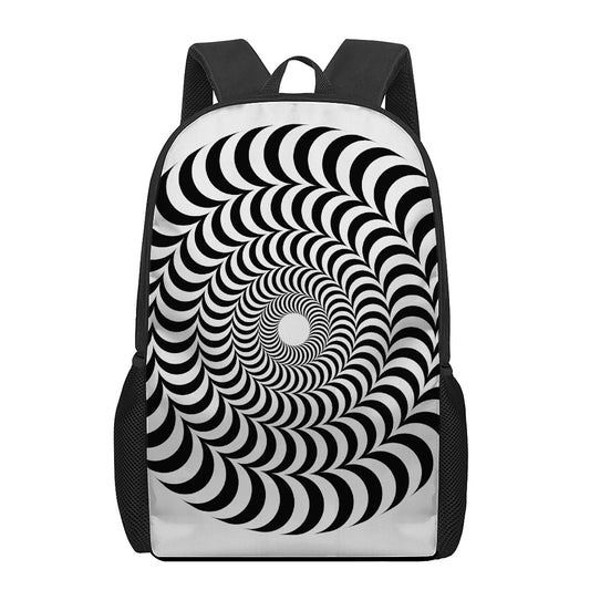 Black And White Circle Illusion Print 17 Inch Backpack