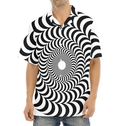 Black And White Circle Illusion Print Aloha Shirt