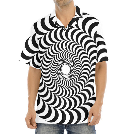Black And White Circle Illusion Print Aloha Shirt