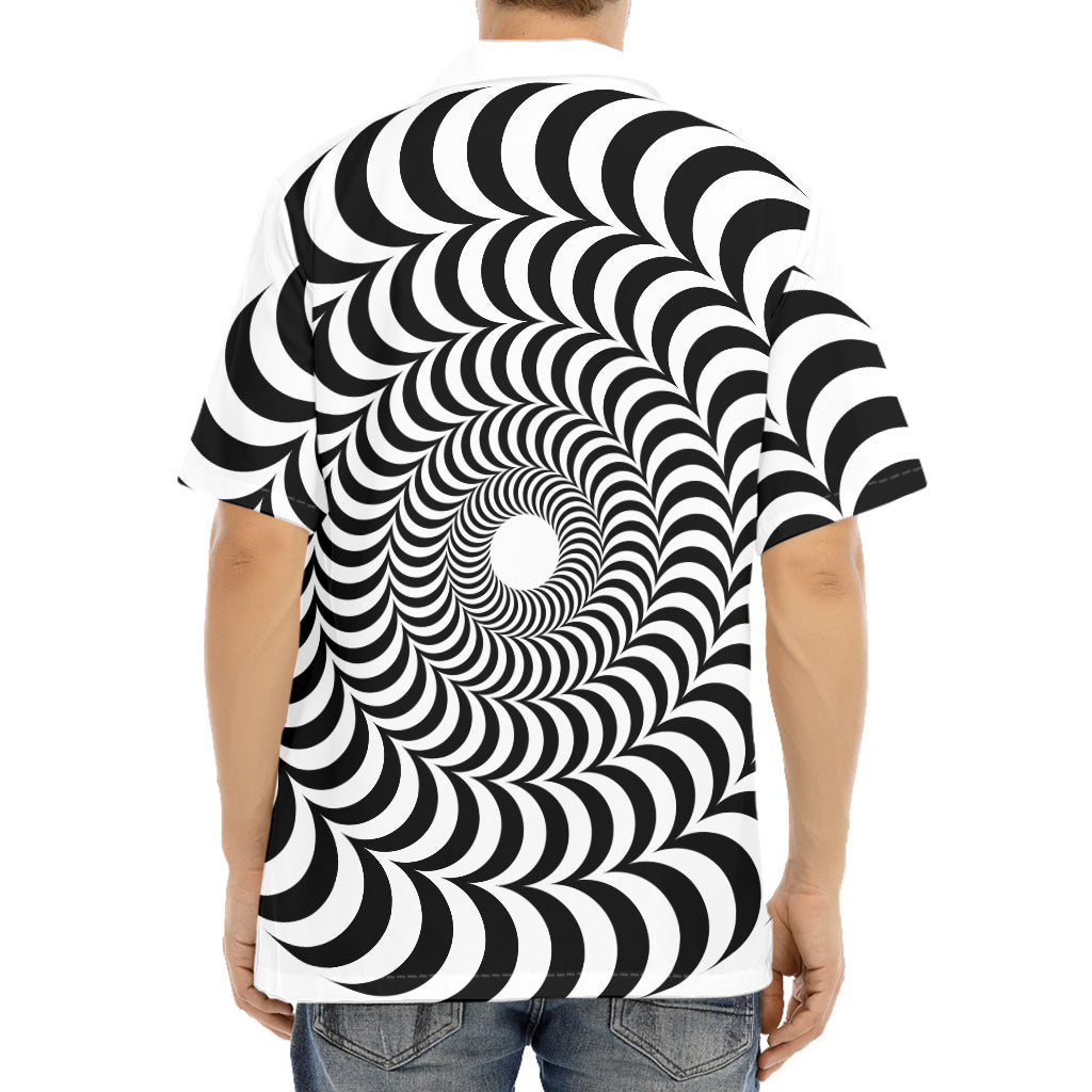 Black And White Circle Illusion Print Aloha Shirt