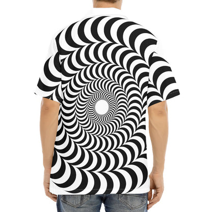 Black And White Circle Illusion Print Aloha Shirt