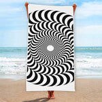 Black And White Circle Illusion Print Beach Towel