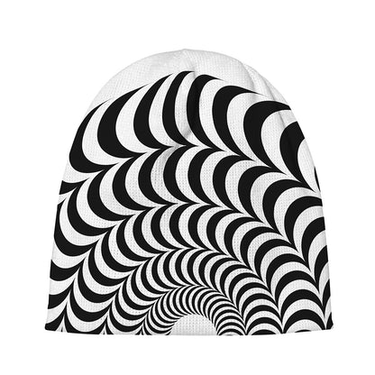 Black And White Circle Illusion Print Beanie