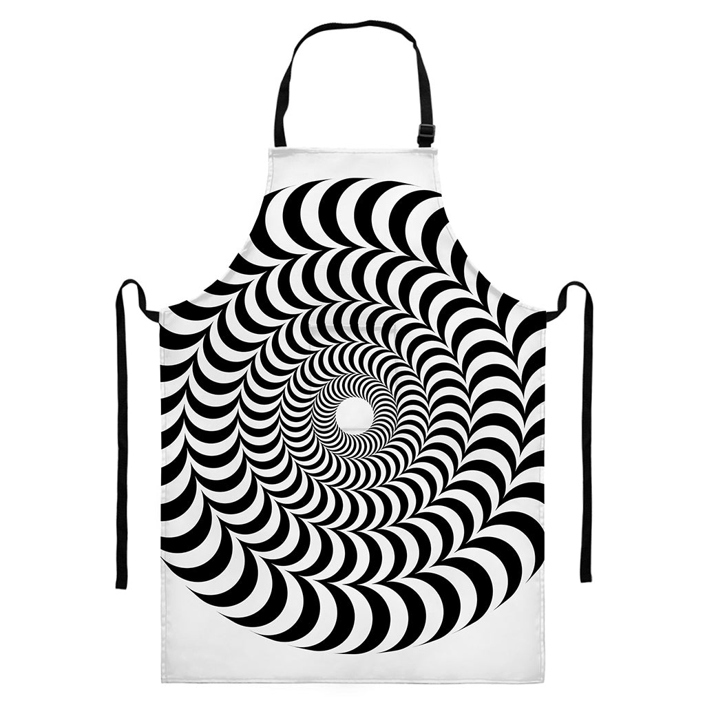 Black And White Circle Illusion Print Bib Apron With Pocket