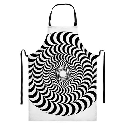 Black And White Circle Illusion Print Bib Apron With Pocket