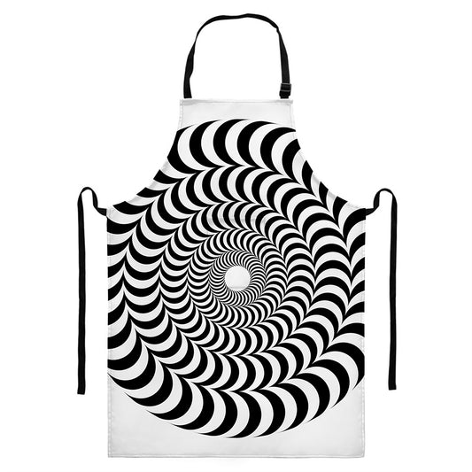 Black And White Circle Illusion Print Bib Apron With Pocket