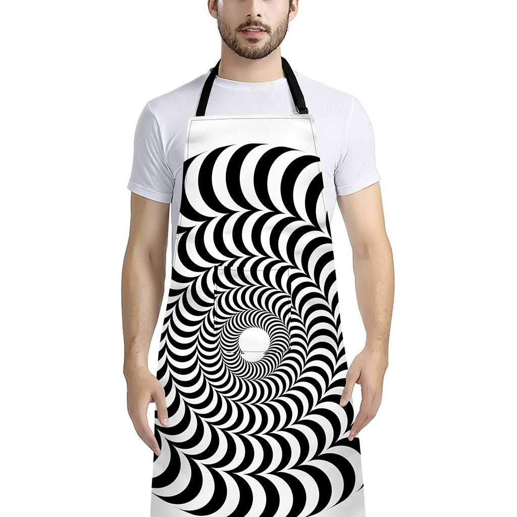 Black And White Circle Illusion Print Bib Apron With Pocket