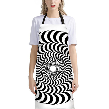 Black And White Circle Illusion Print Bib Apron With Pocket