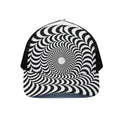 Black And White Circle Illusion Print Black Mesh Trucker Hat
