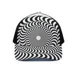 Black And White Circle Illusion Print Black Mesh Trucker Cap