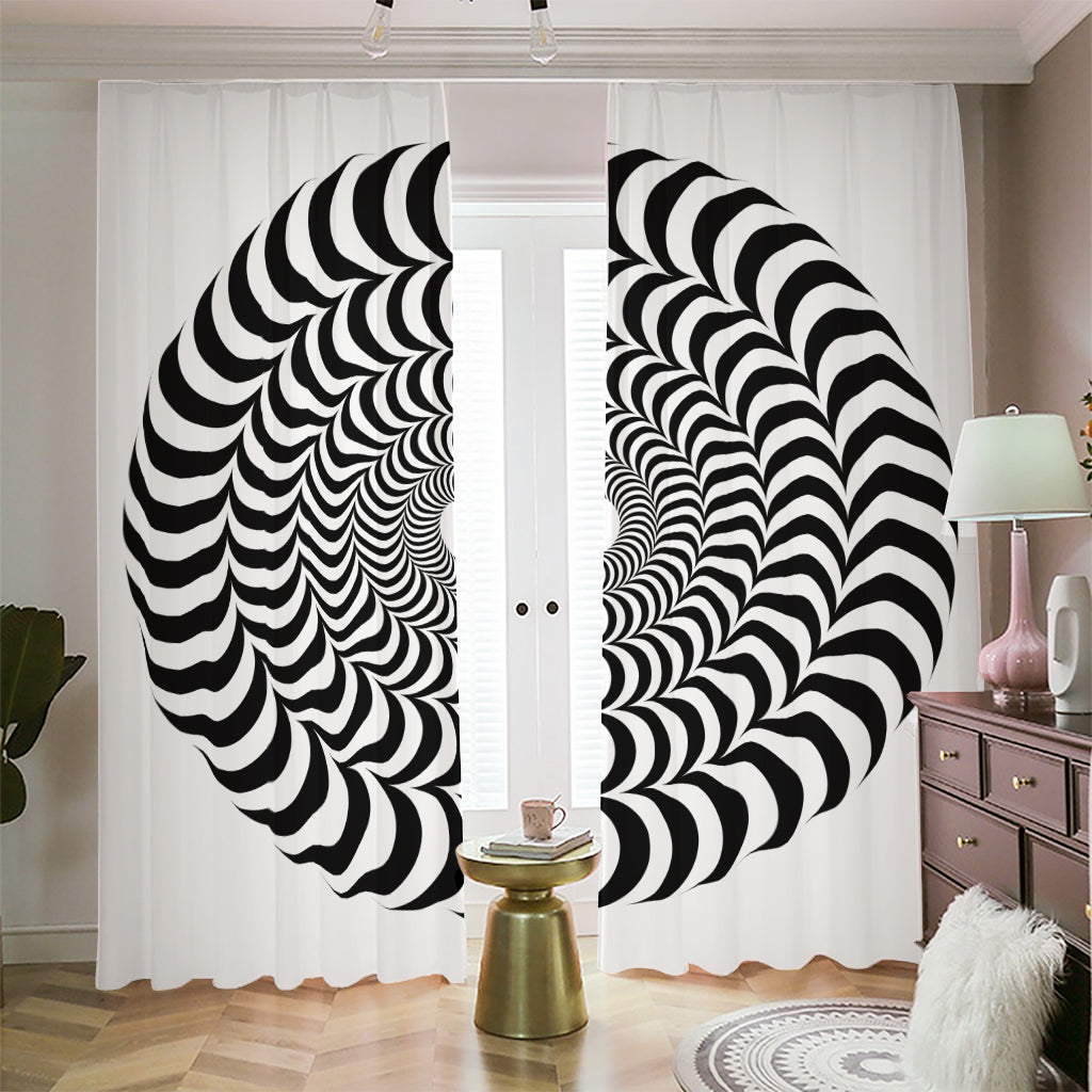 Black And White Circle Illusion Print Blackout Pencil Pleat Curtains