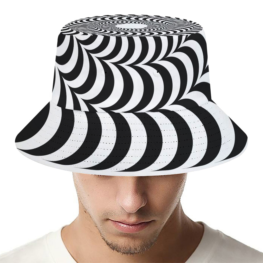 Black And White Circle Illusion Print Bucket Hat