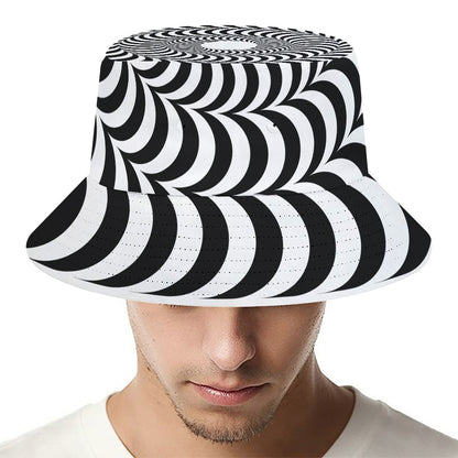 Black And White Circle Illusion Print Bucket Hat