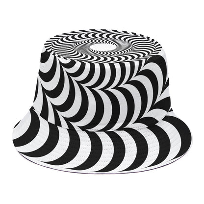 Black And White Circle Illusion Print Bucket Hat