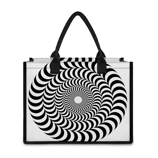 Black And White Circle Illusion Print Canvas Tote Bag