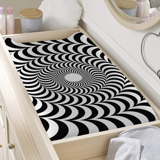 Black And White Circle Illusion Print Changing Pad Cover