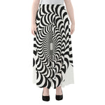 Black And White Circle Illusion Print Chiffon Maxi Skirt