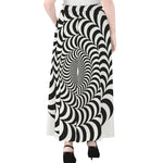 Black And White Circle Illusion Print Chiffon Maxi Skirt