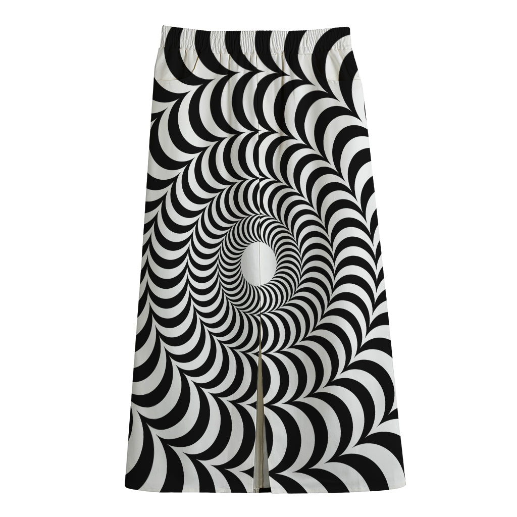Black And White Circle Illusion Print Cotton Front Slit Maxi Skirt