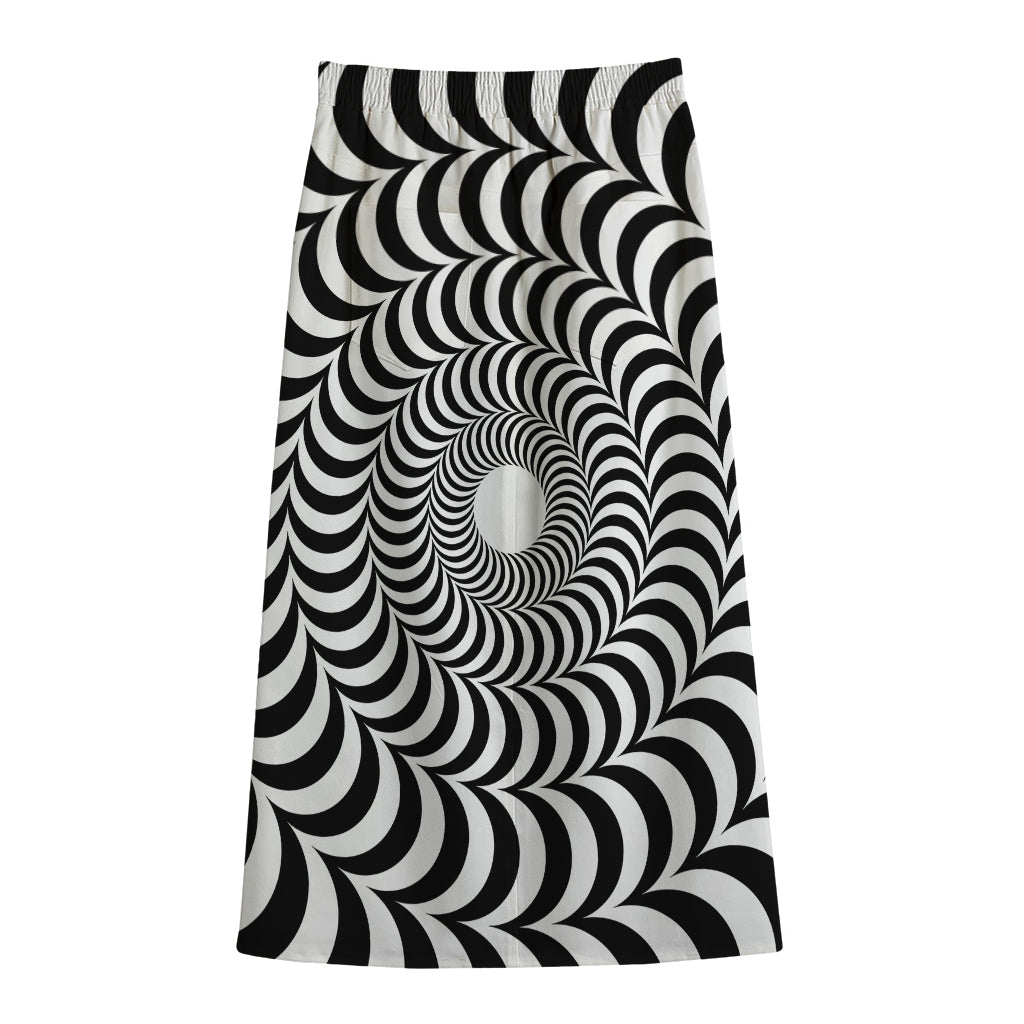 Black And White Circle Illusion Print Cotton Front Slit Maxi Skirt
