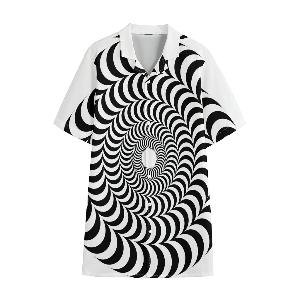 Black And White Circle Illusion Print Cotton Hawaiian Shirt
