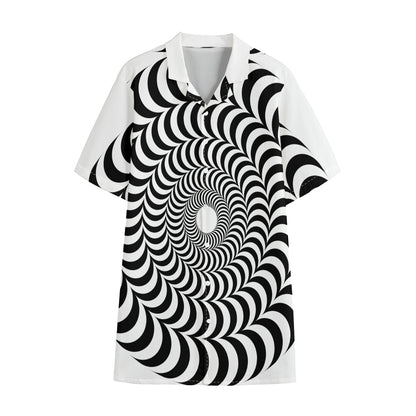 Black And White Circle Illusion Print Cotton Hawaiian Shirt