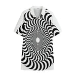 Black And White Circle Illusion Print Cotton Hawaiian Shirt