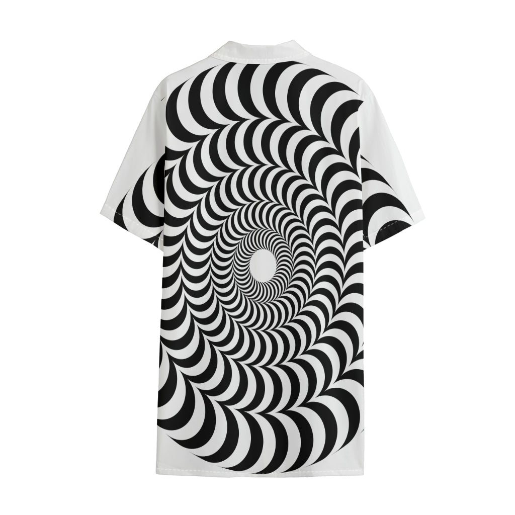 Black And White Circle Illusion Print Cotton Hawaiian Shirt