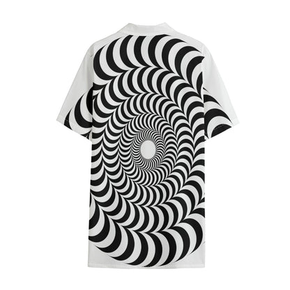 Black And White Circle Illusion Print Cotton Hawaiian Shirt