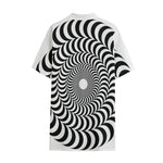 Black And White Circle Illusion Print Cotton Hawaiian Shirt