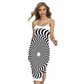 Black And White Circle Illusion Print Cross Back Cami Dress