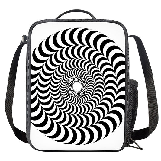 Black And White Circle Illusion Print Crossbody Lunch Bag