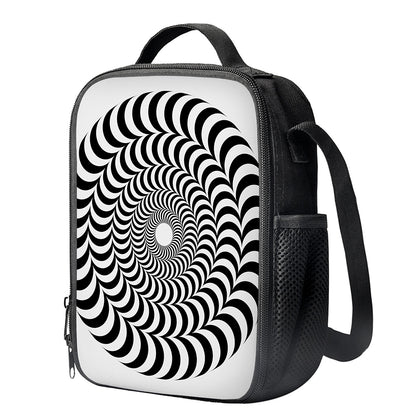 Black And White Circle Illusion Print Crossbody Lunch Bag