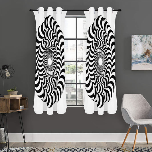 Black And White Circle Illusion Print Curtain