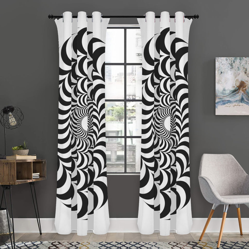 Black And White Circle Illusion Print Curtain