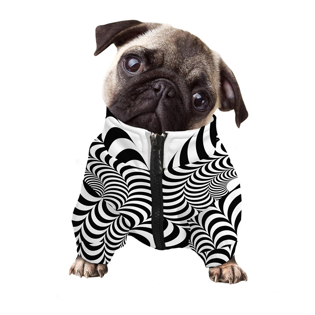Black And White Circle Illusion Print Dog Zip Up Jacket