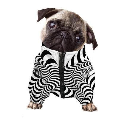 Black And White Circle Illusion Print Dog Zip Up Jacket