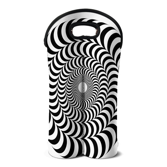 Black And White Circle Illusion Print Double Neoprene Wine Tote