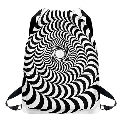 Black And White Circle Illusion Print Drawstring Backpack