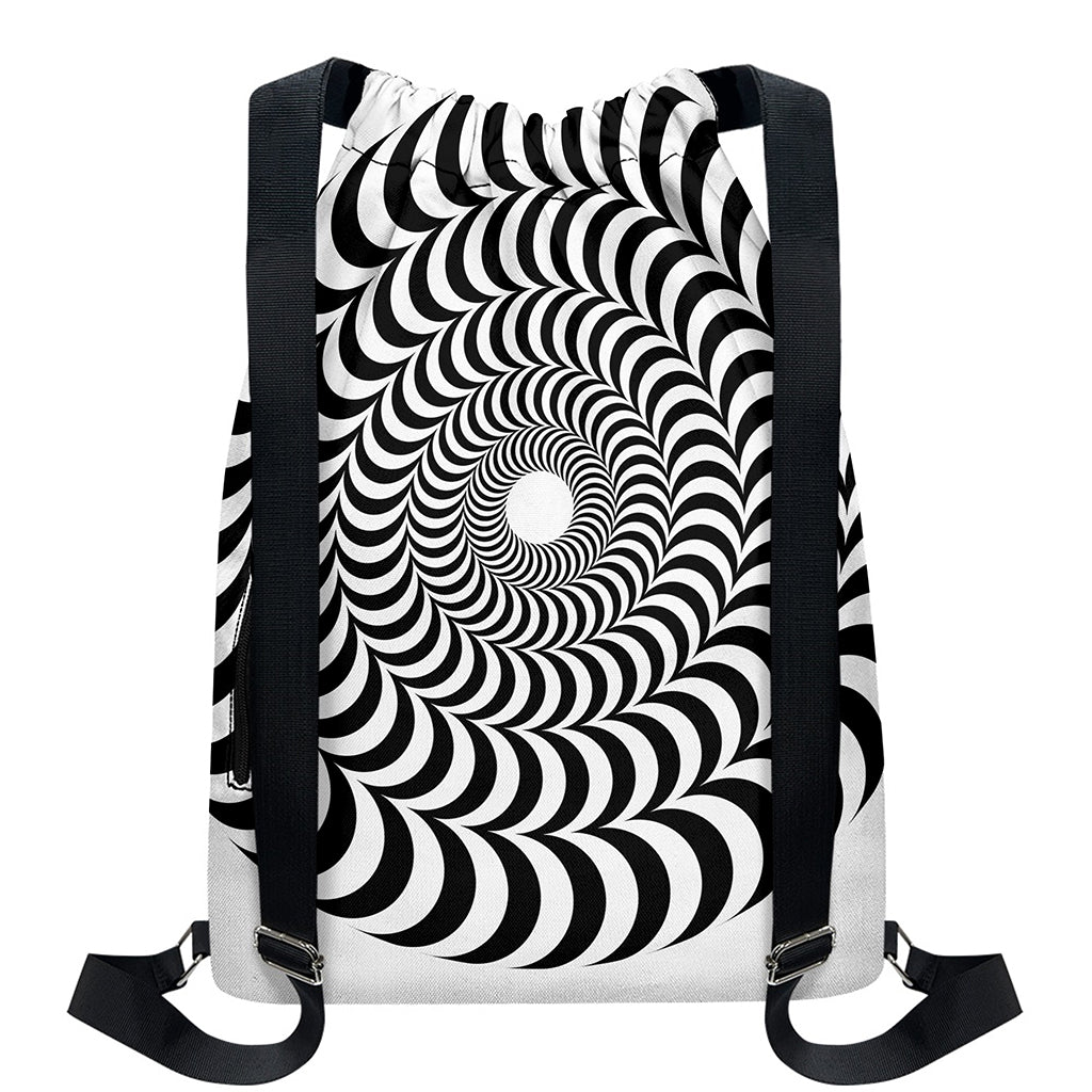 Black And White Circle Illusion Print Drawstring Backpack