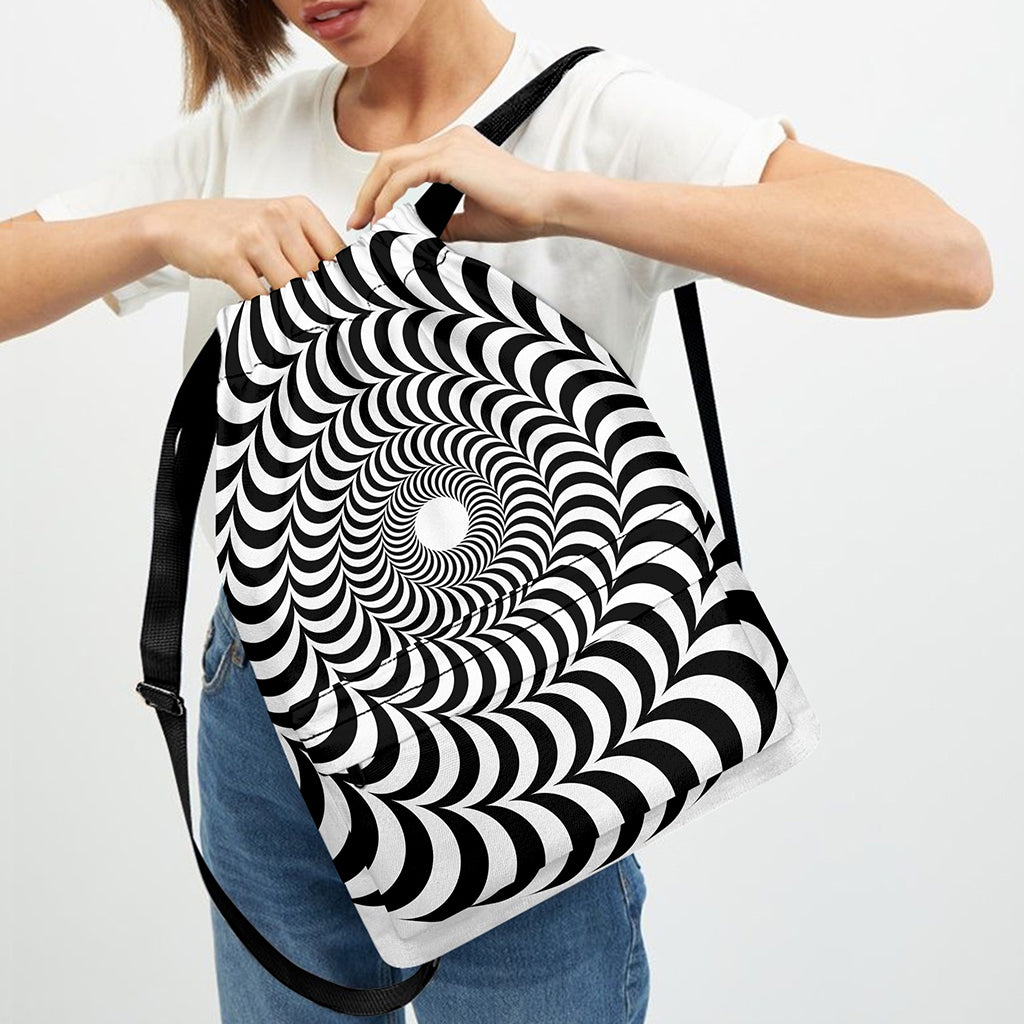 Black And White Circle Illusion Print Drawstring Backpack