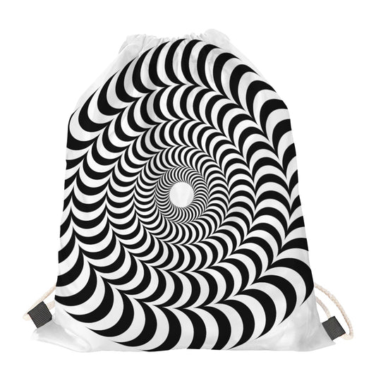 Black And White Circle Illusion Print Drawstring Bag