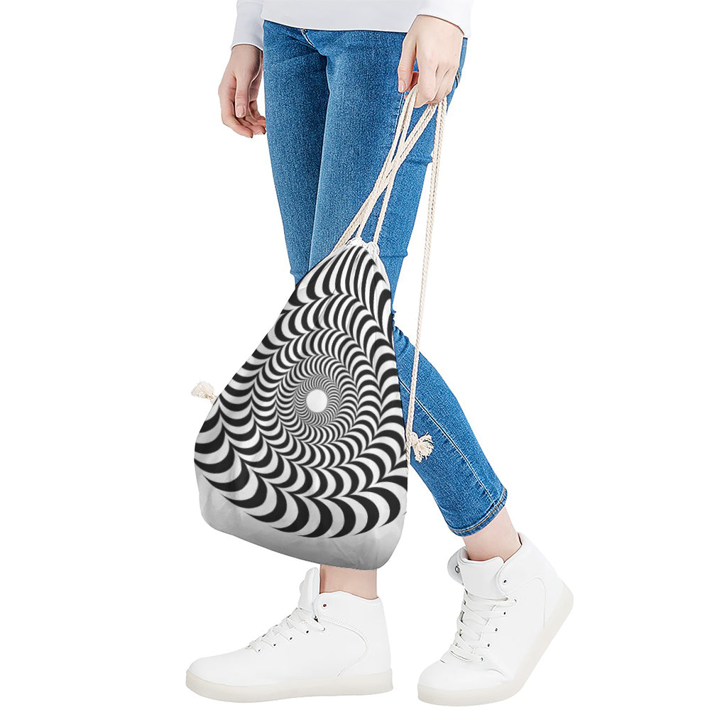 Black And White Circle Illusion Print Drawstring Bag