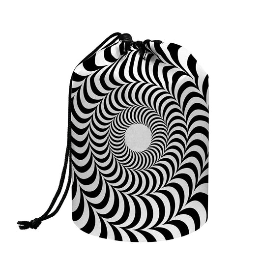 Black And White Circle Illusion Print Drawstring Makeup Bag