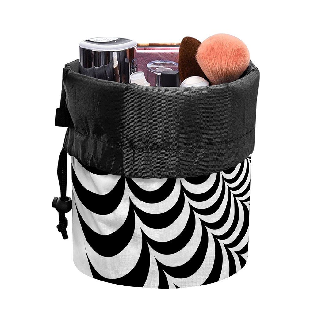 Black And White Circle Illusion Print Drawstring Makeup Bag