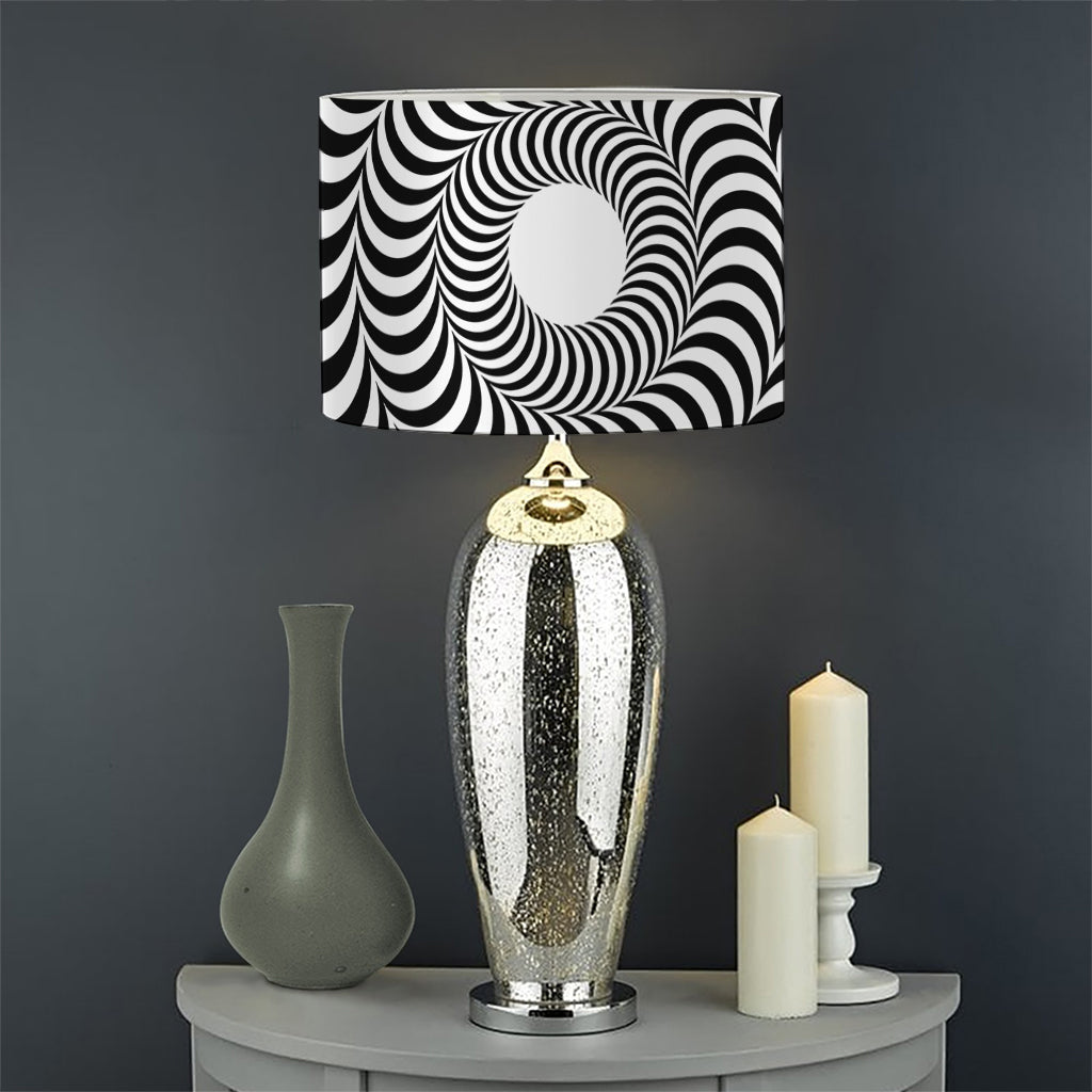 Black And White Circle Illusion Print Drum Lamp Shade