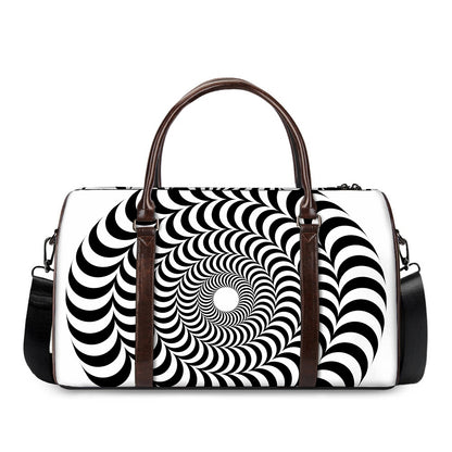 Black And White Circle Illusion Print Duffle Bag