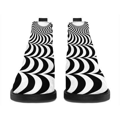 Black And White Circle Illusion Print Flat Ankle Boots